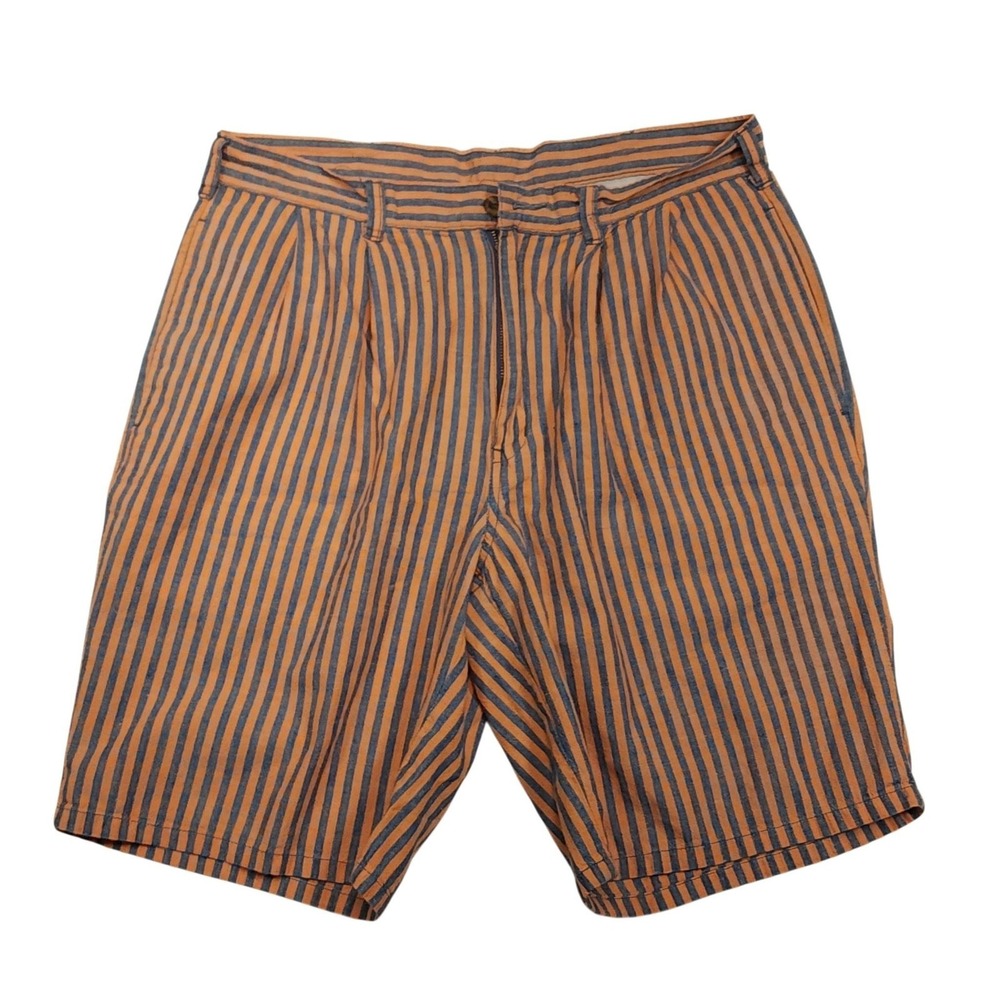 Duck Head Shorts Mens 31 Orange Striped Cotton Canvas Pleated Chino 9 Inseam